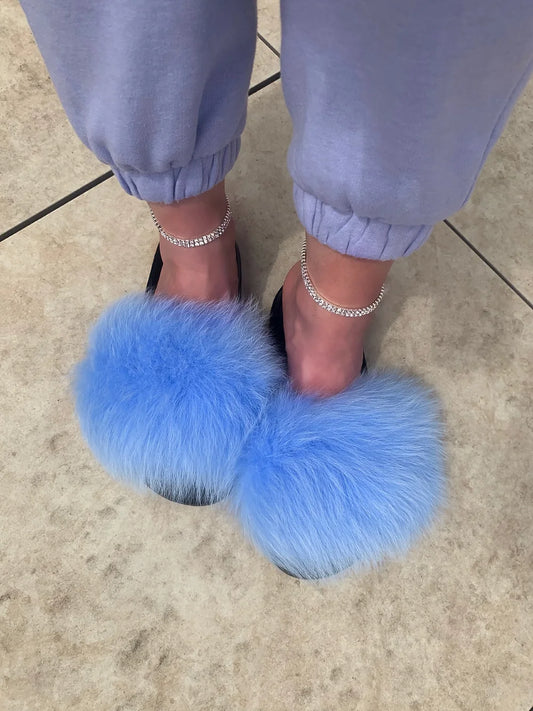 Ocean Blue Fur Sliders