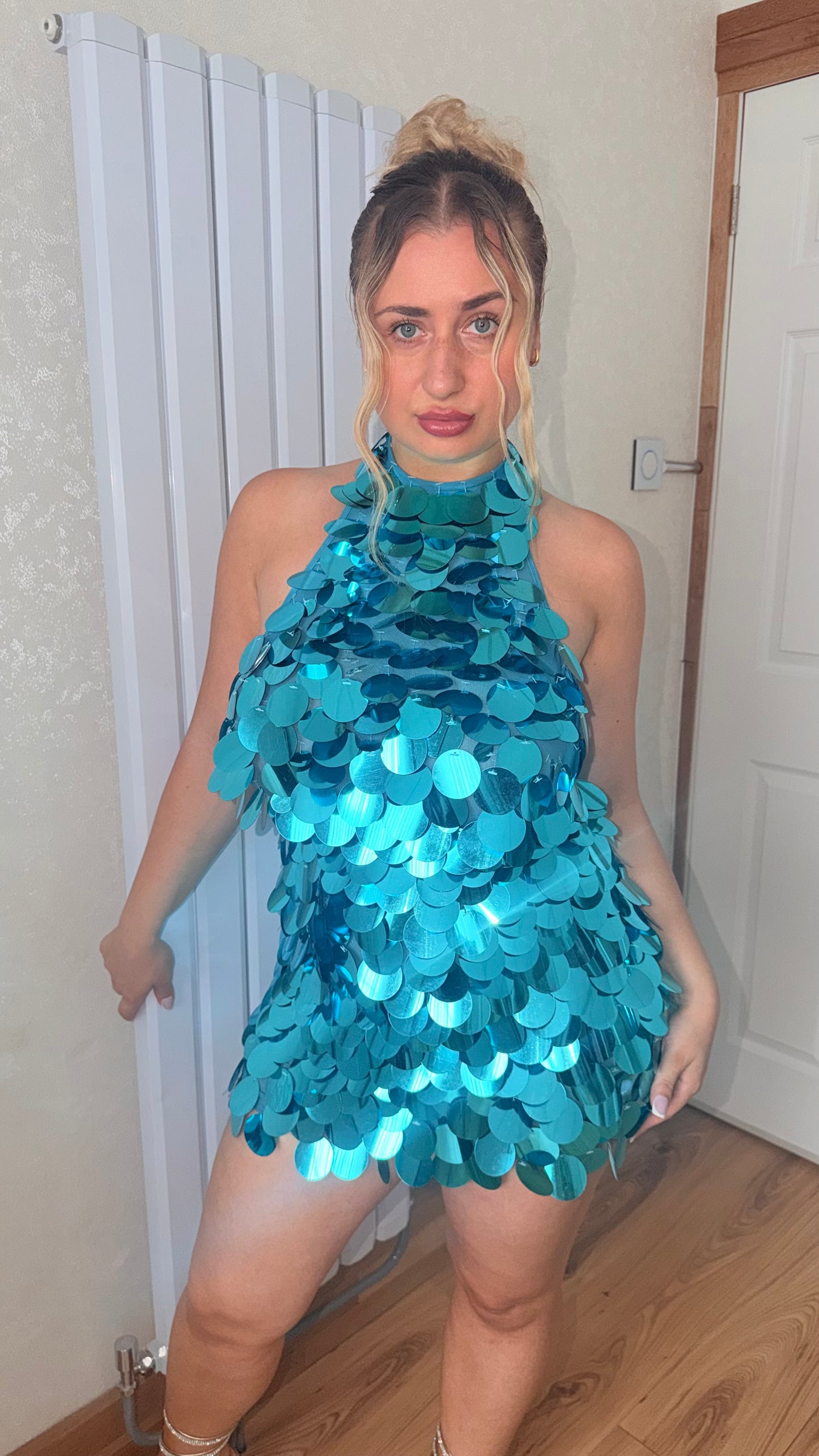 Turquoise Sequin Disc Dress