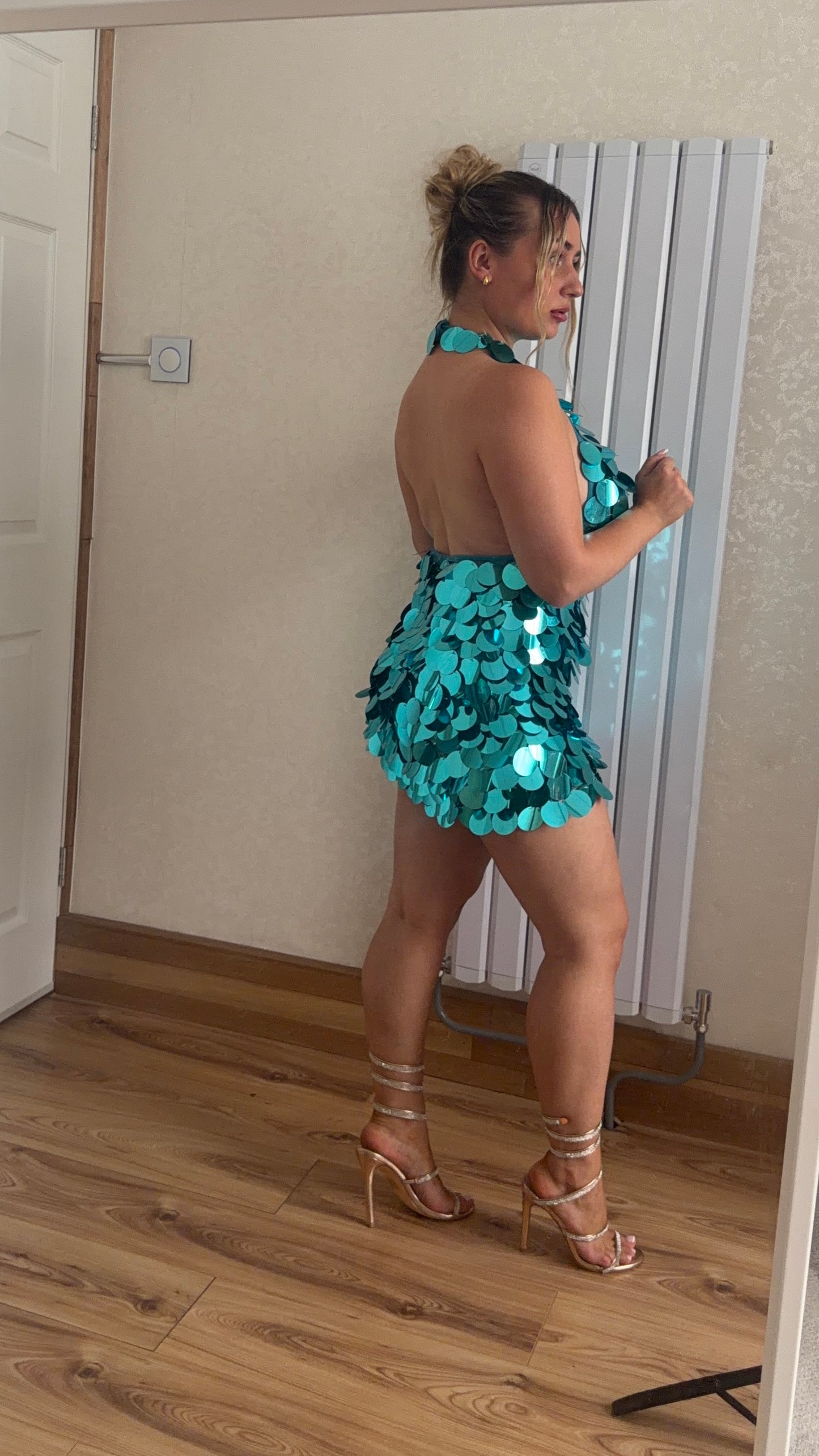 Turquoise Sequin Disc Dress