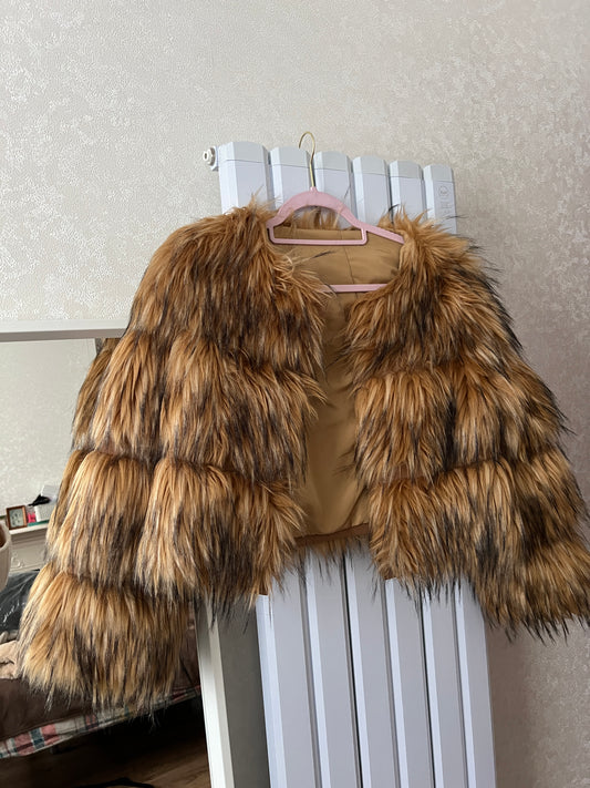 Faux Raccoon 5-Row Coat Size UK 8-10