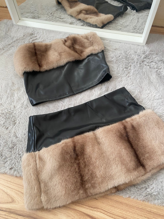 Black Leather Snow Fur Set