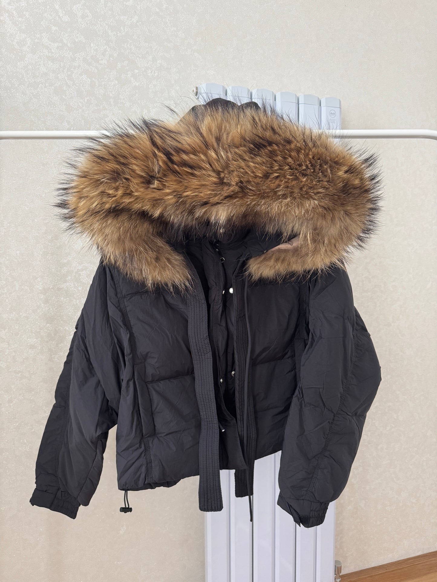 Black Oversized Fur Hood Coat