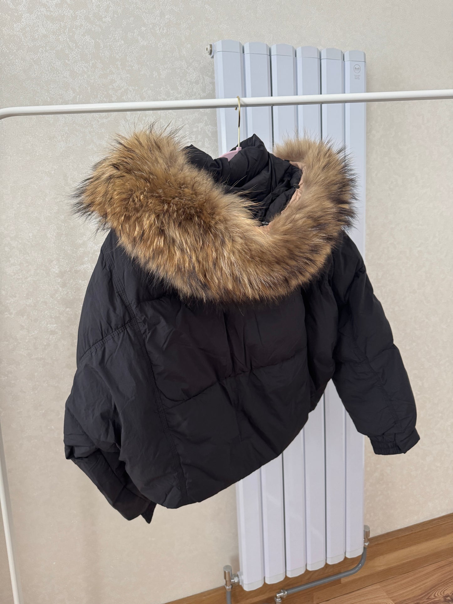 Black Oversized Fur Hood Coat