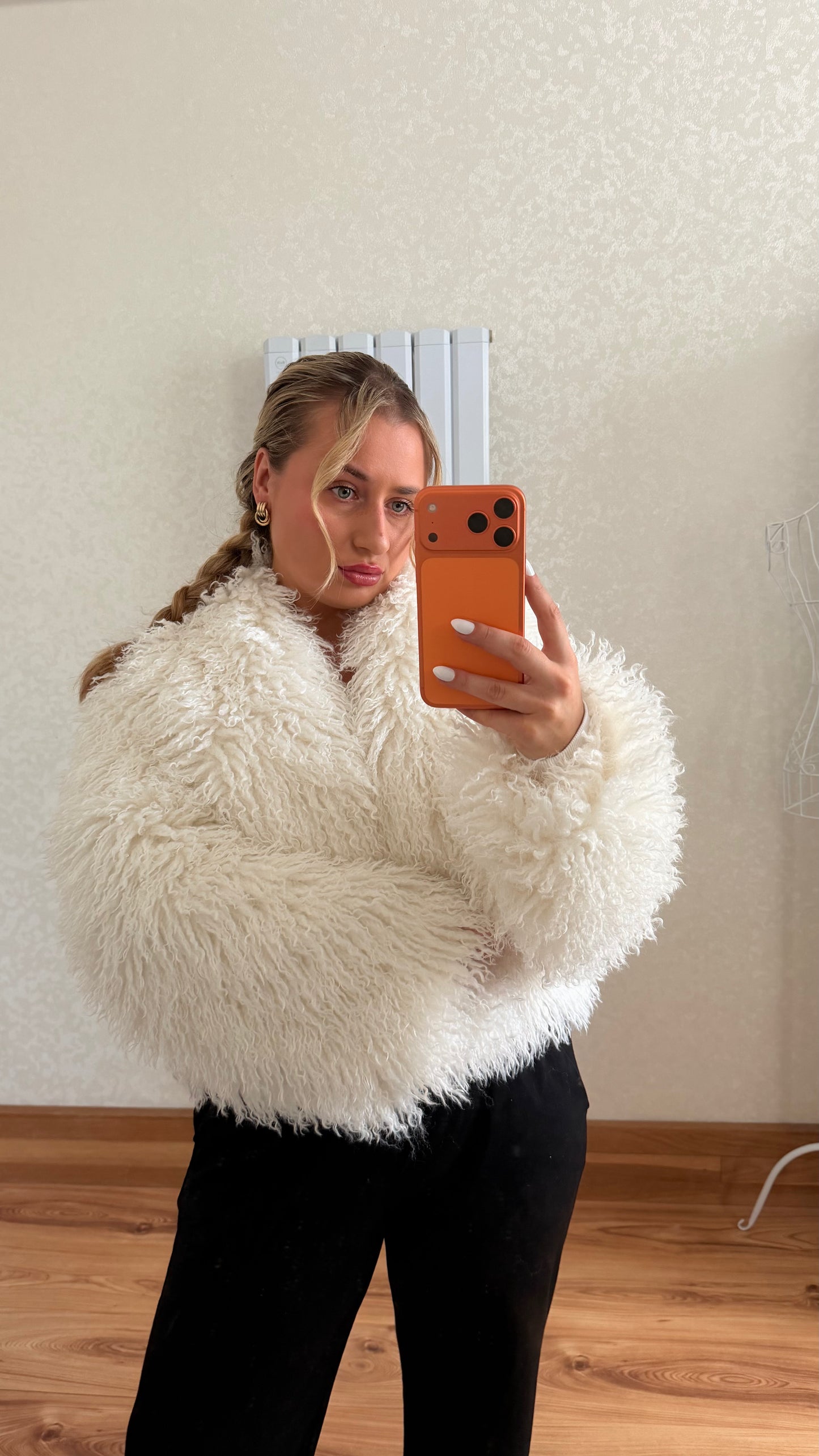 White Mongolian Fur Coat