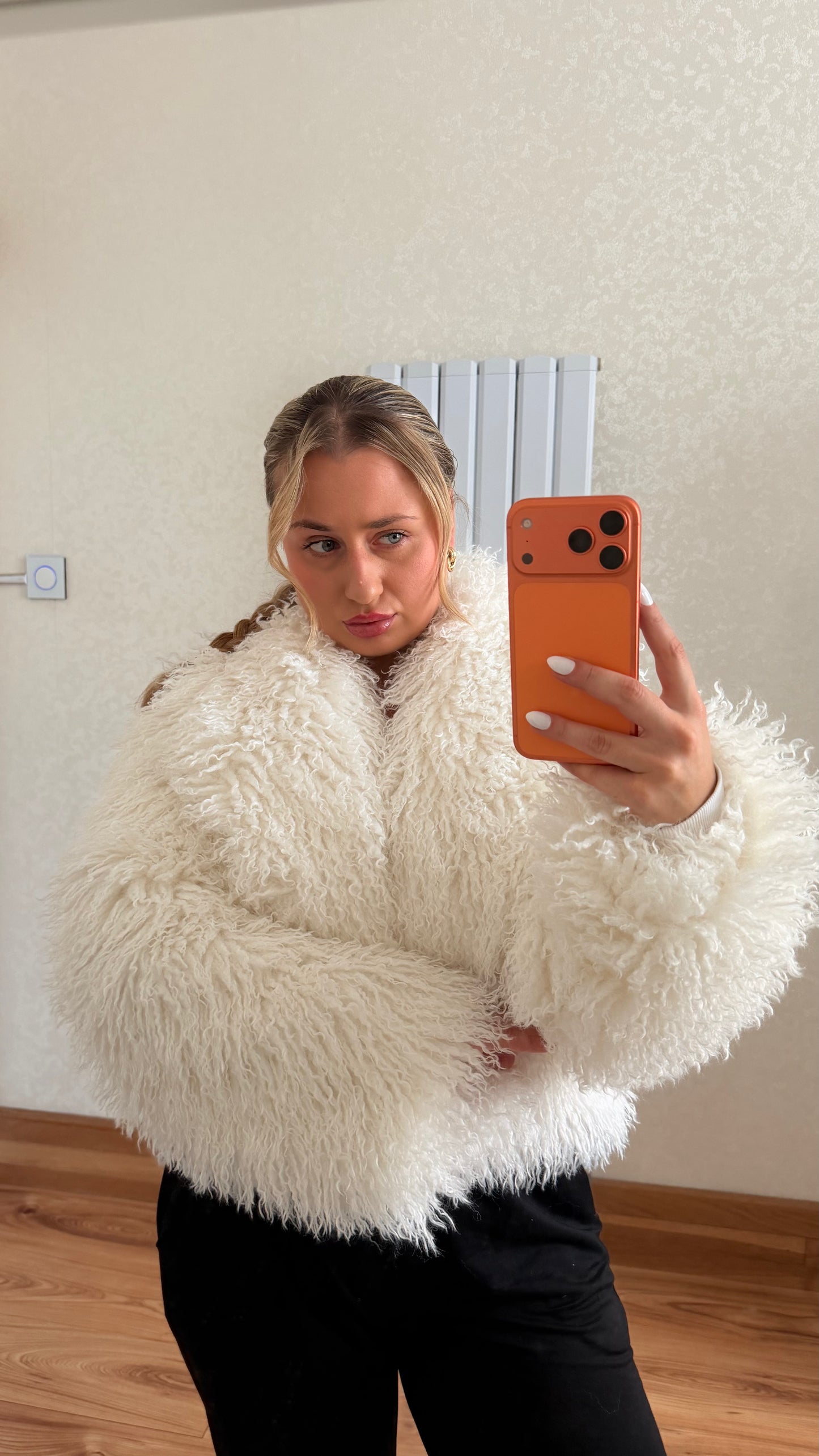 White Mongolian Fur Coat