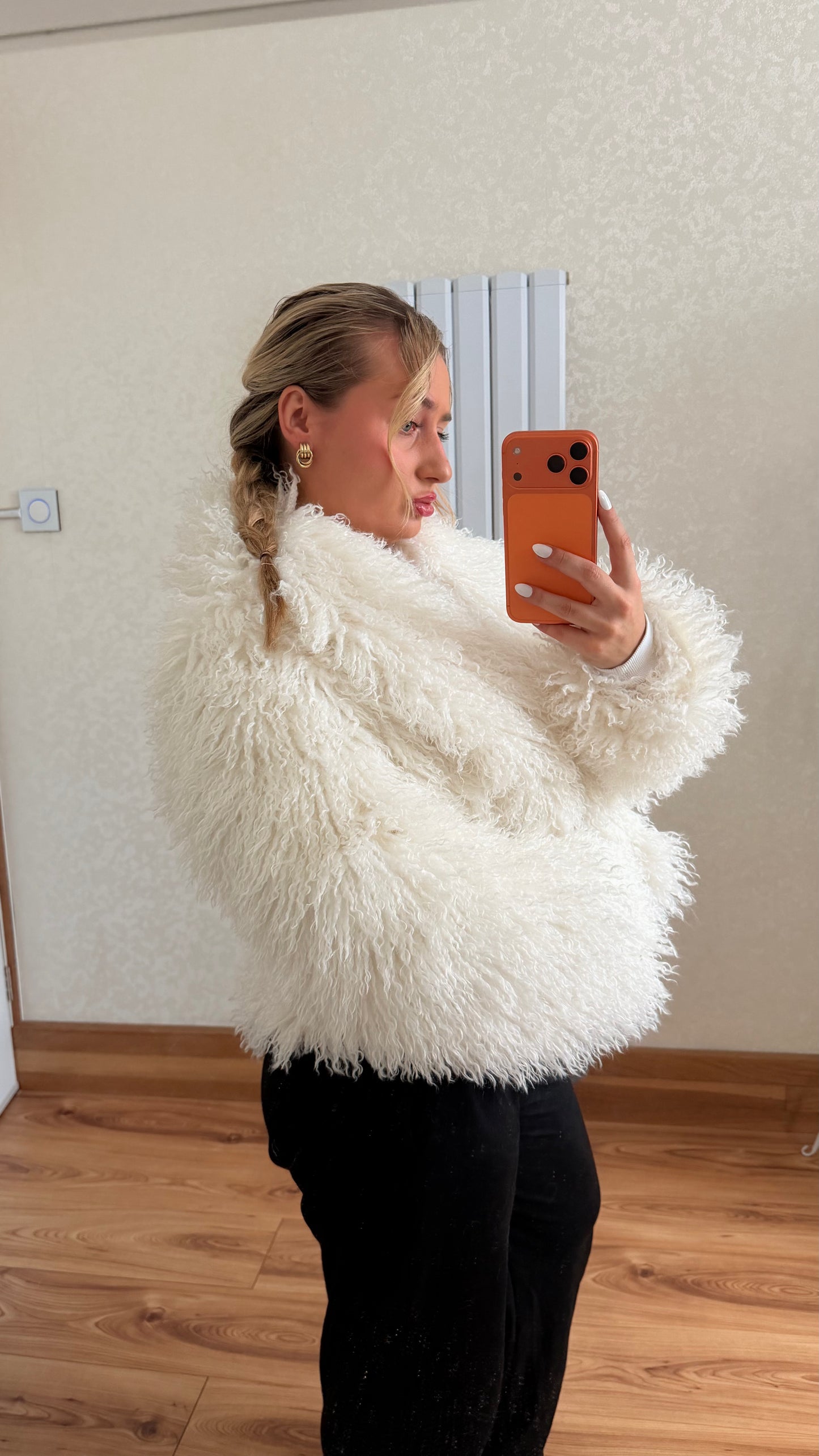 White Mongolian Fur Coat