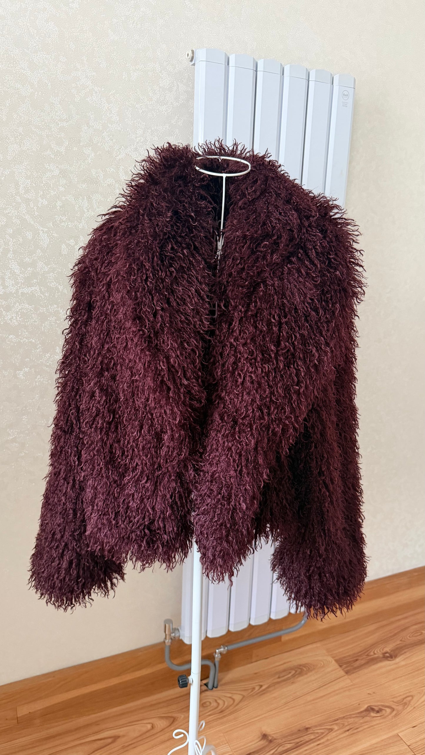 Burgundy Mongolian Fur Coat