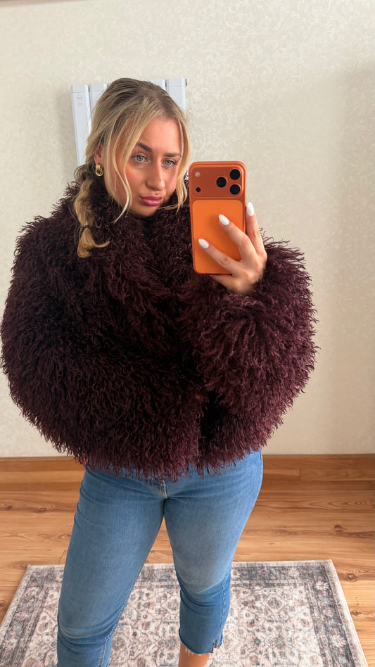 Burgundy Mongolian Fur Coat