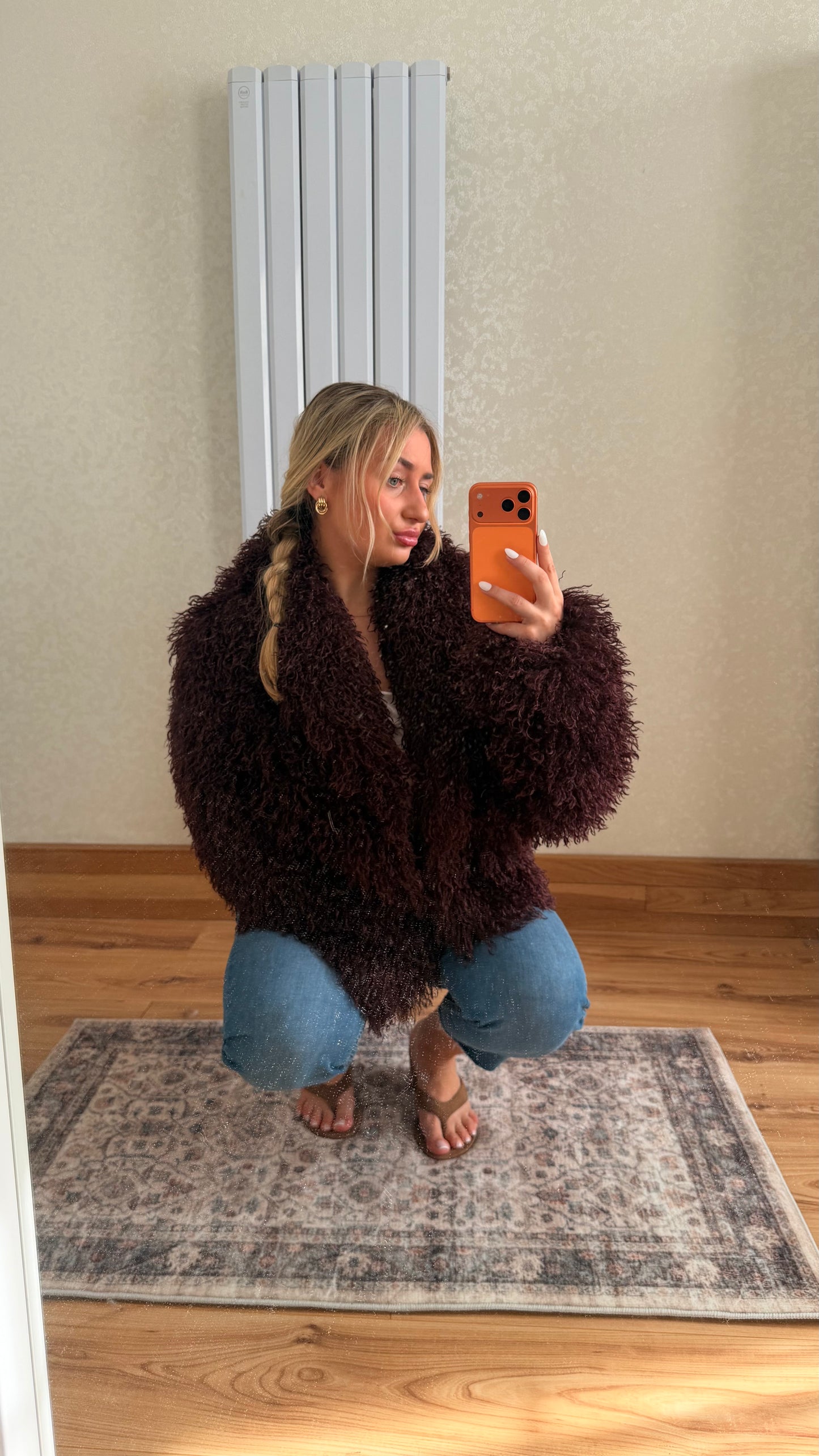 Burgundy Mongolian Fur Coat