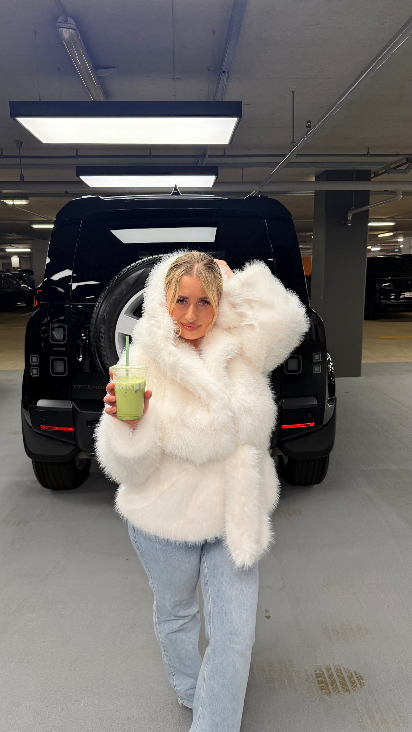White Hooded Fur Coat with Belt