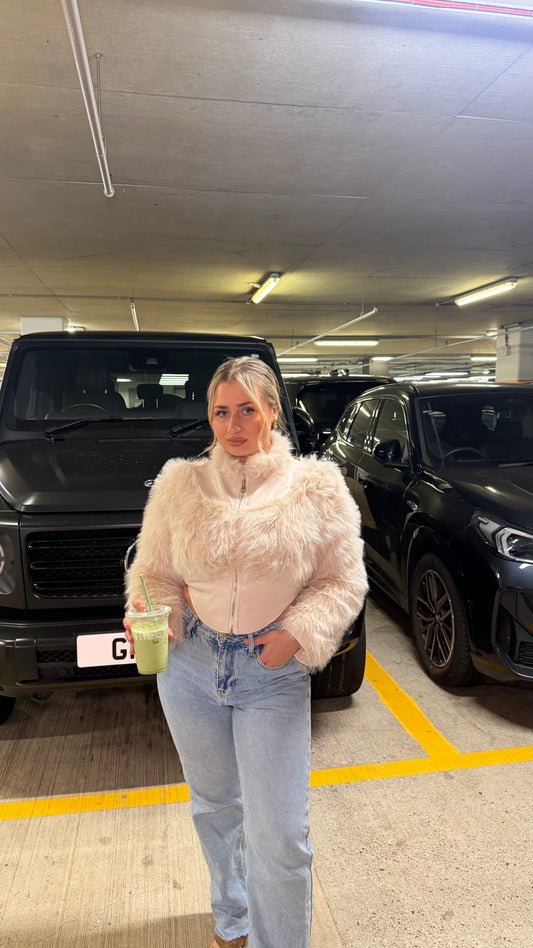 Beige Cropped Fur Jacket