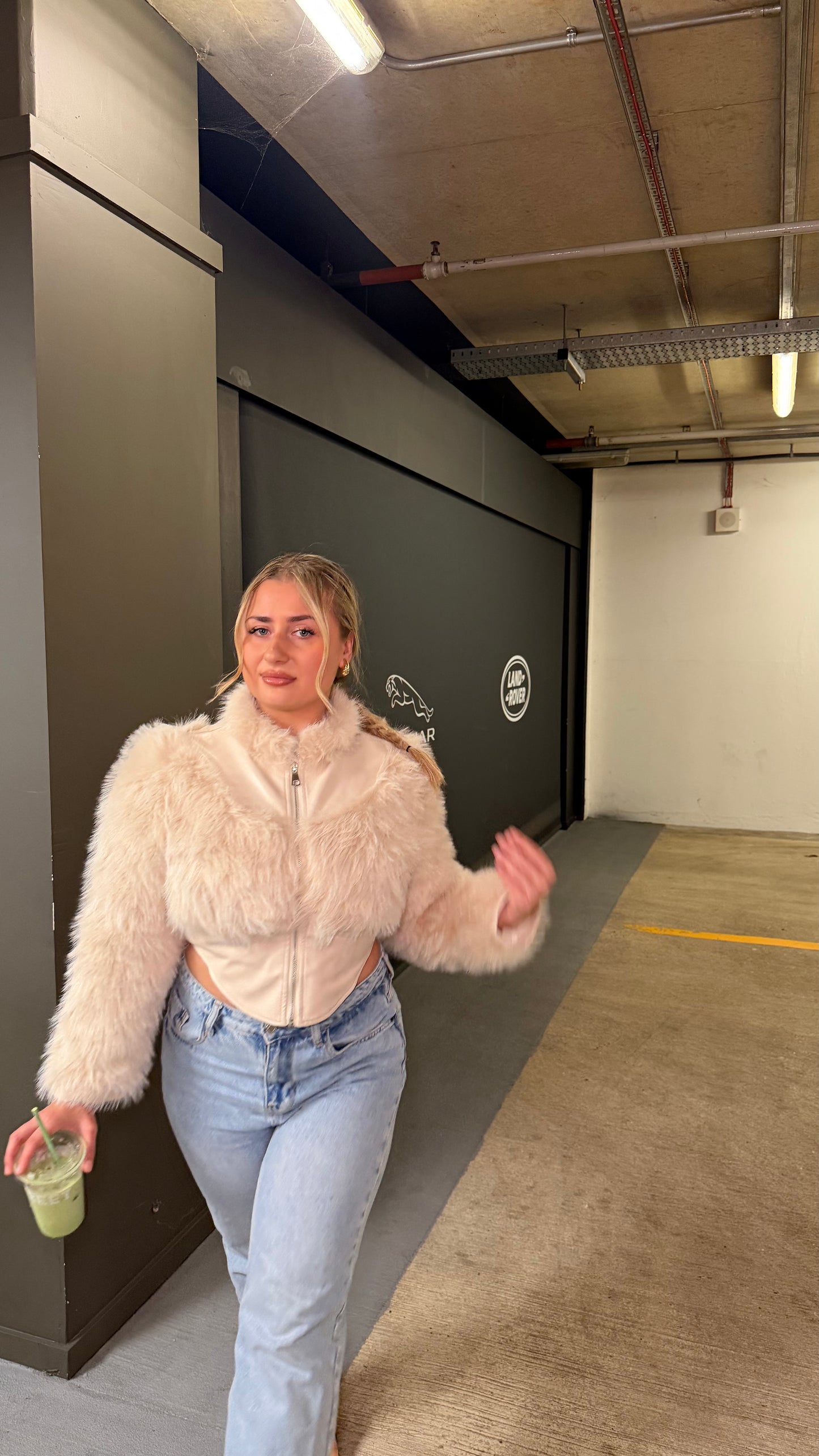 Beige Cropped Fur Jacket
