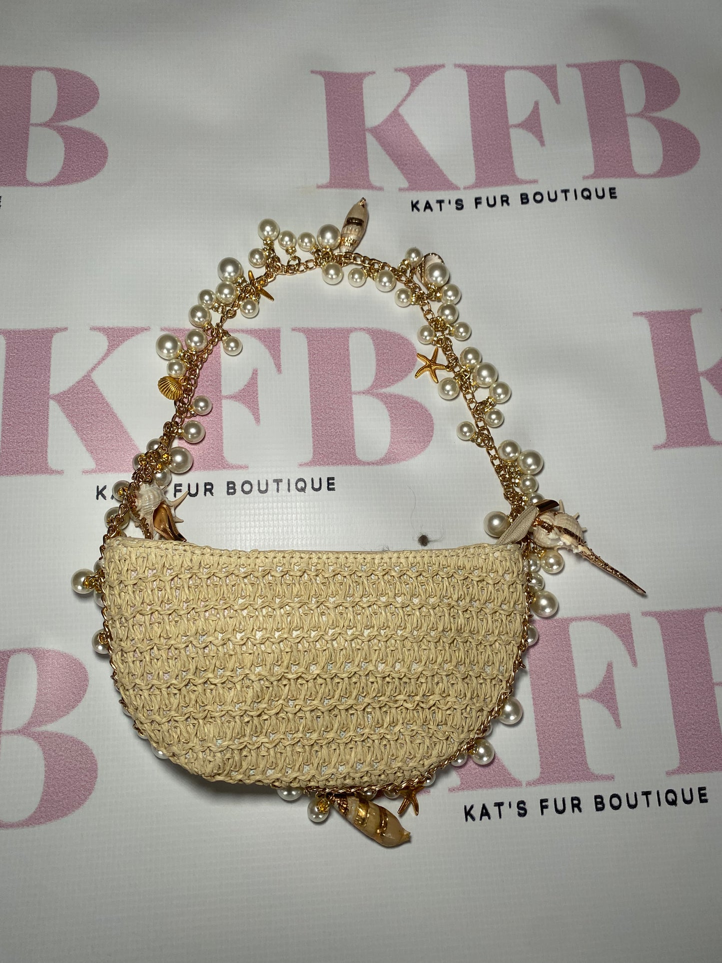 Beige Woven Shell Bag