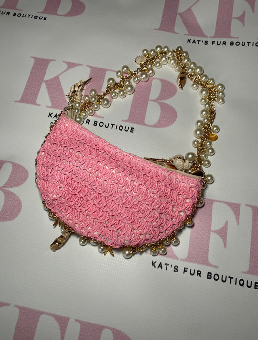 Pink Woven Shell Bag