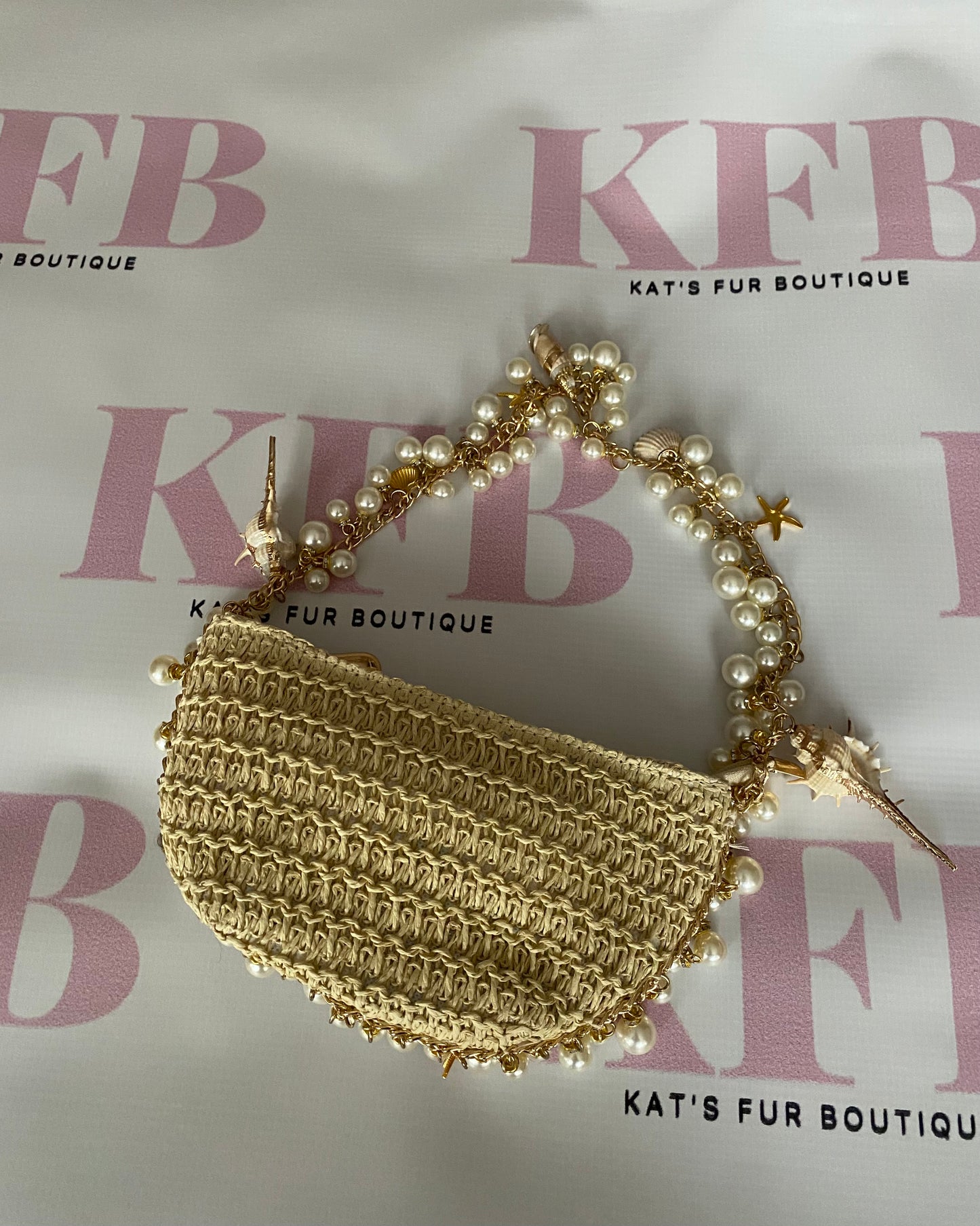 Beige Woven Shell Bag