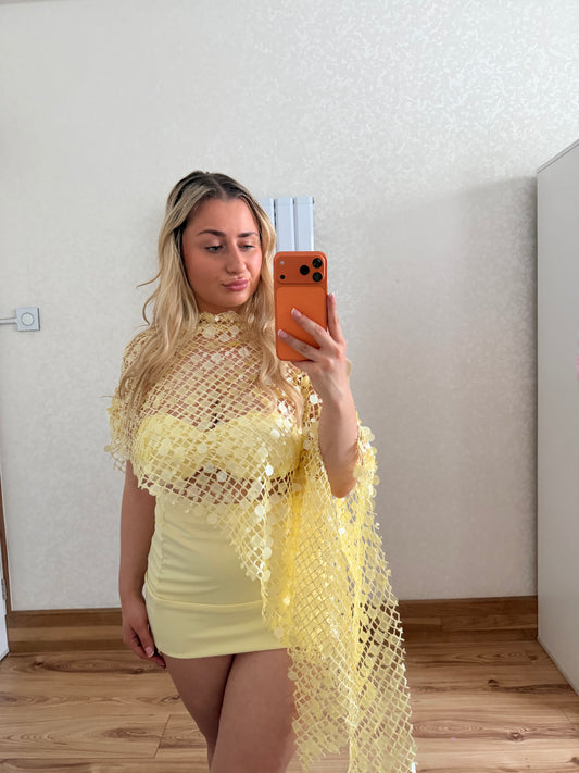 Lemon Sequin Poncho Set
