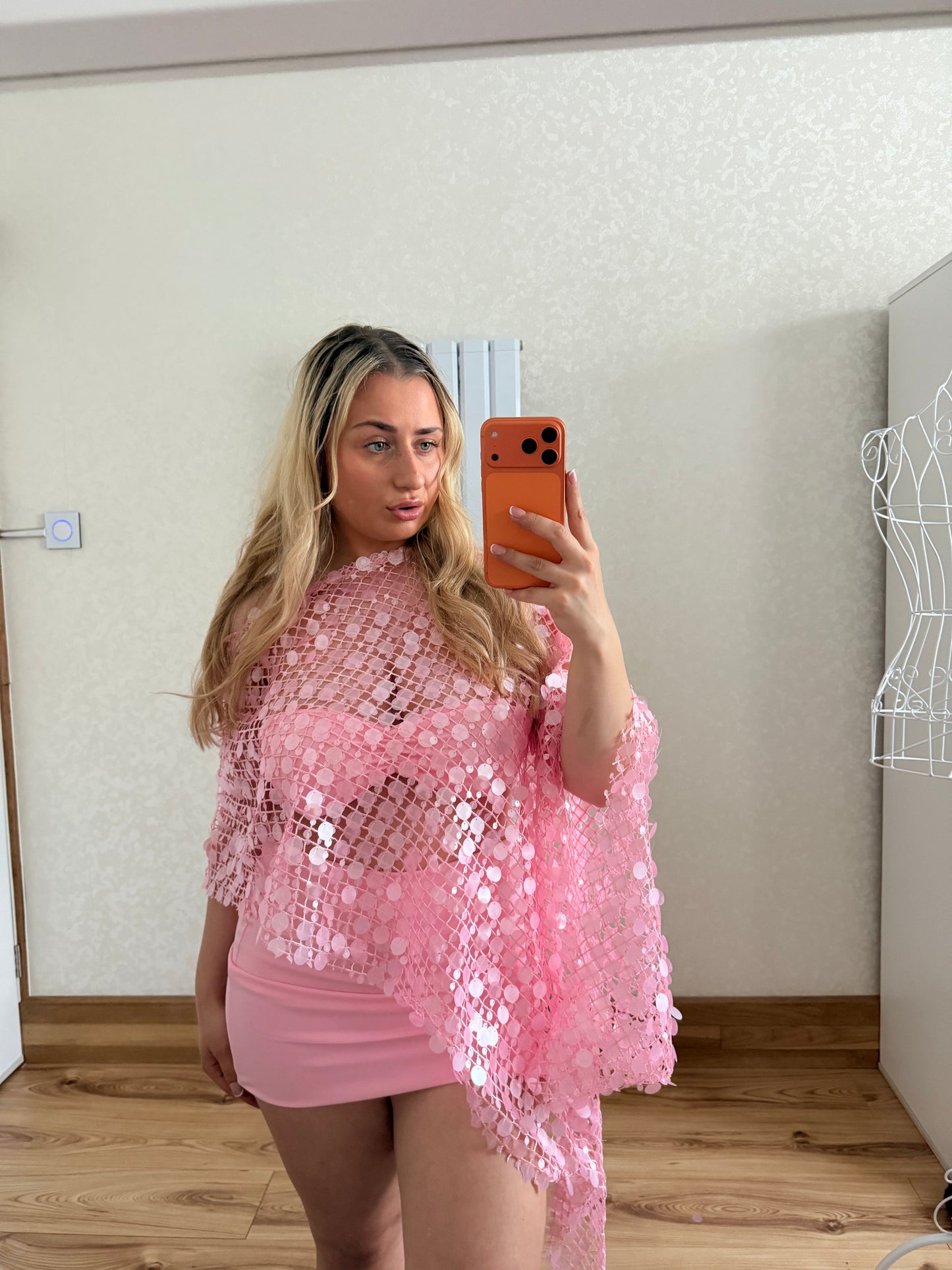 Pink Sorbet Sequin Poncho Set