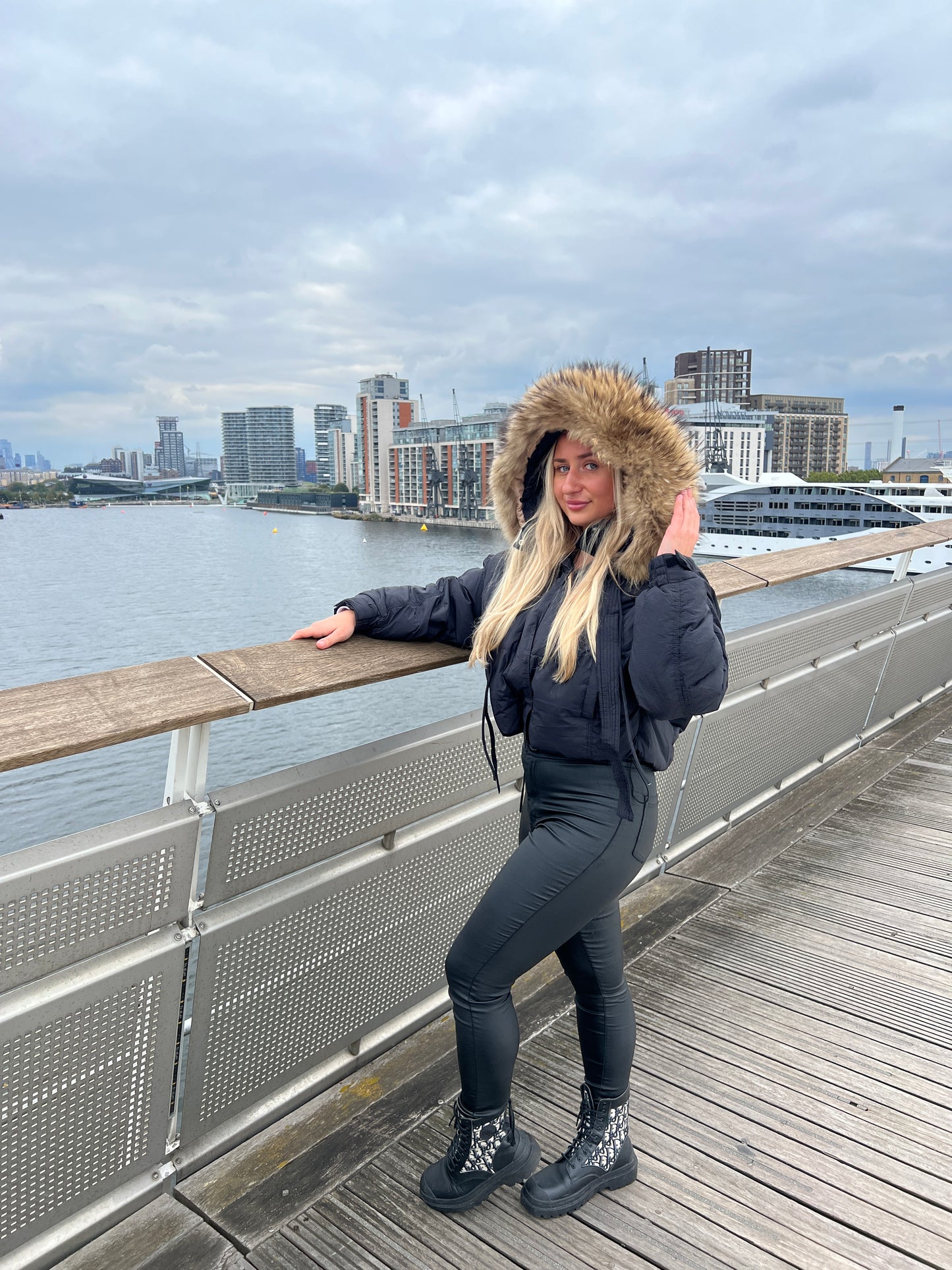 Black Oversized Fur Hood Coat