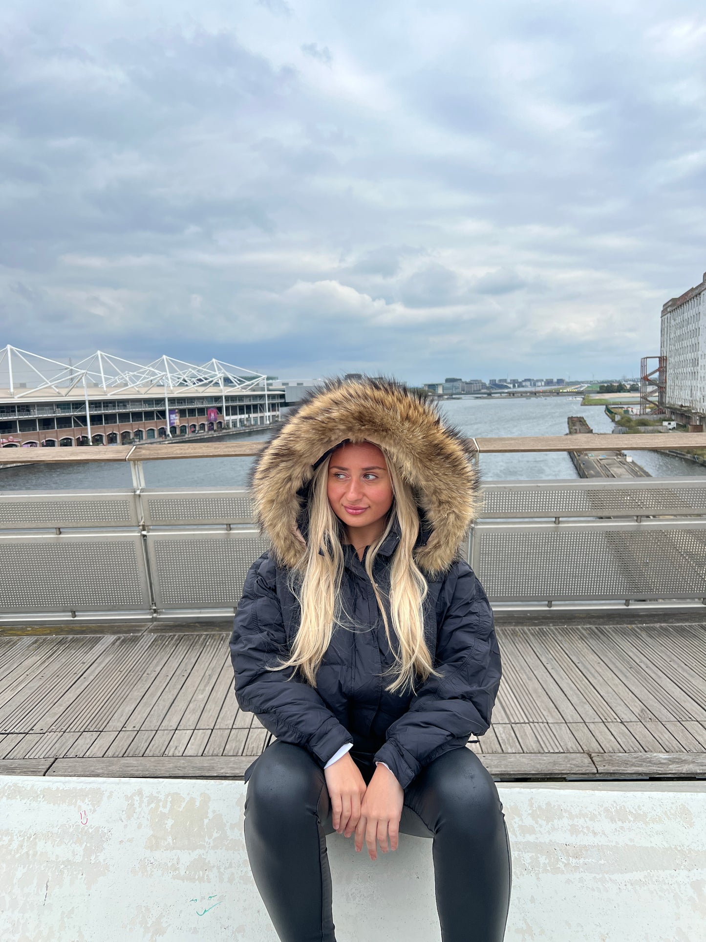 Black Oversized Fur Hood Coat