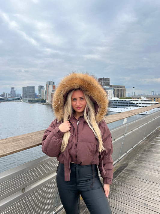 Brown Oversized Fur Hood Coat