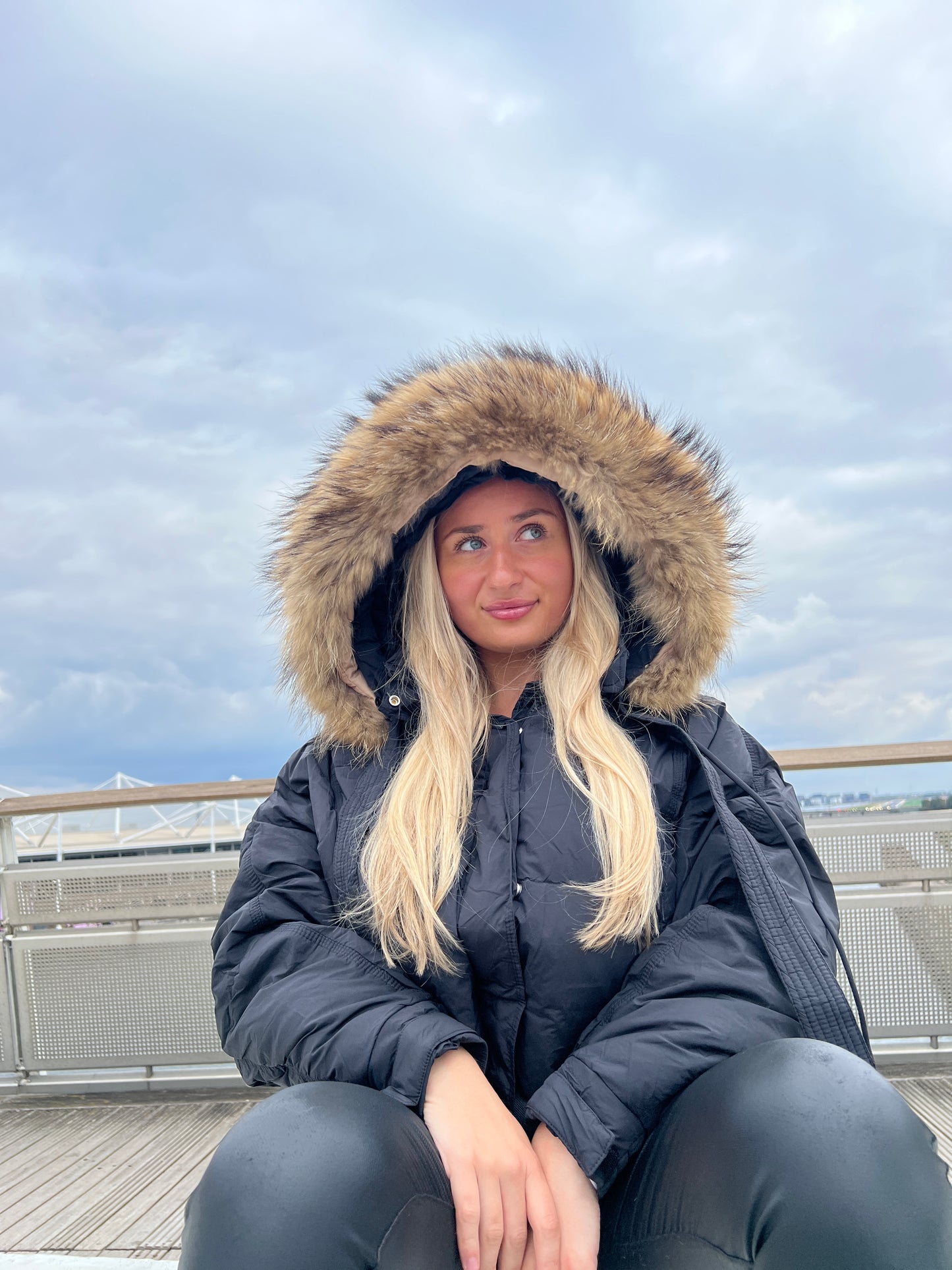 Black Oversized Fur Hood Coat