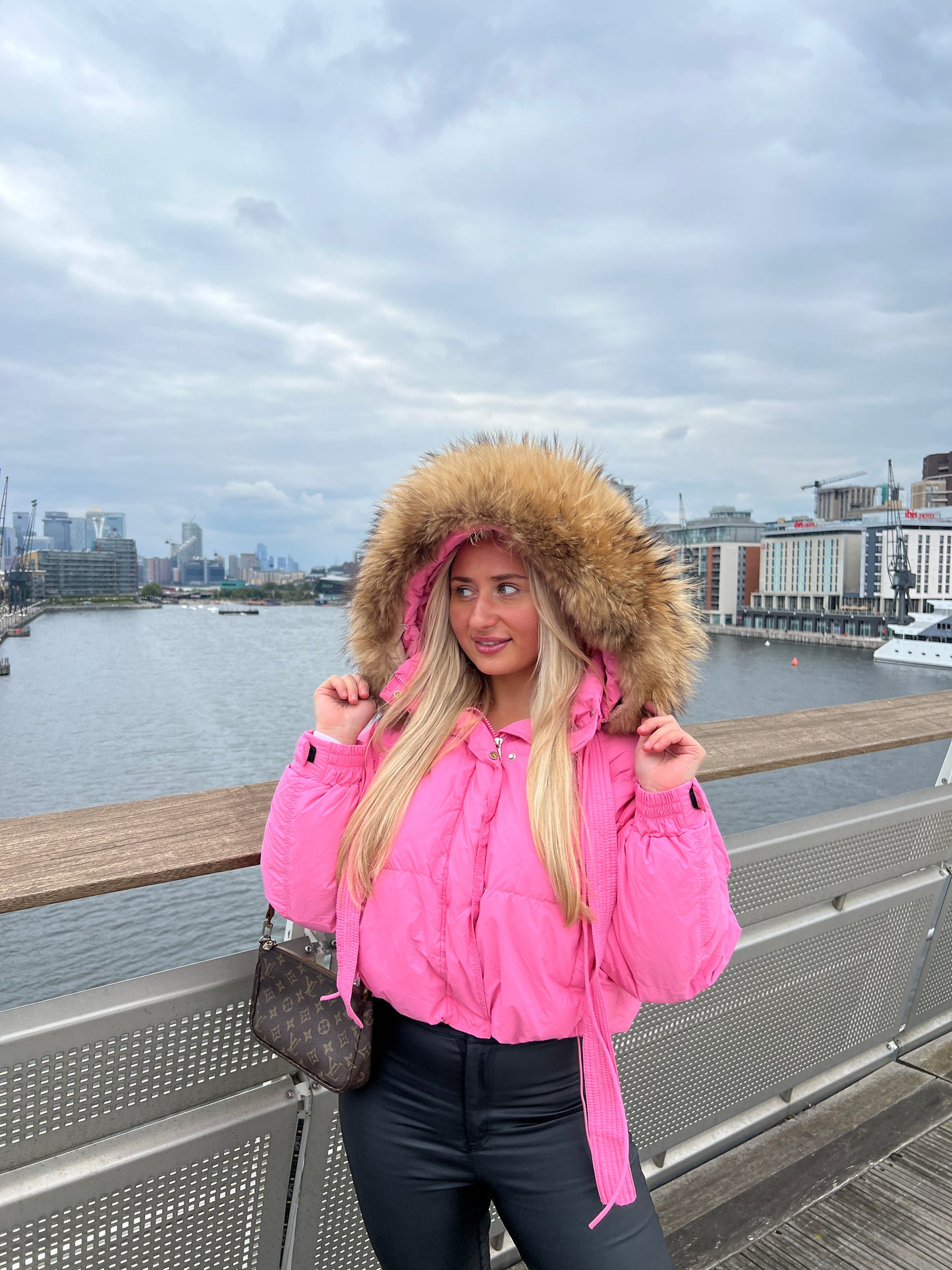 Pink Oversized Fur Hood Coat