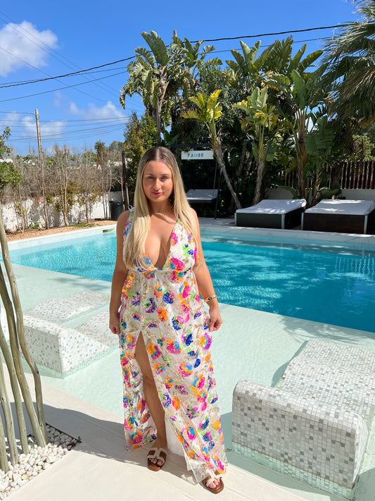White Sequin Ibiza Maxi Dress