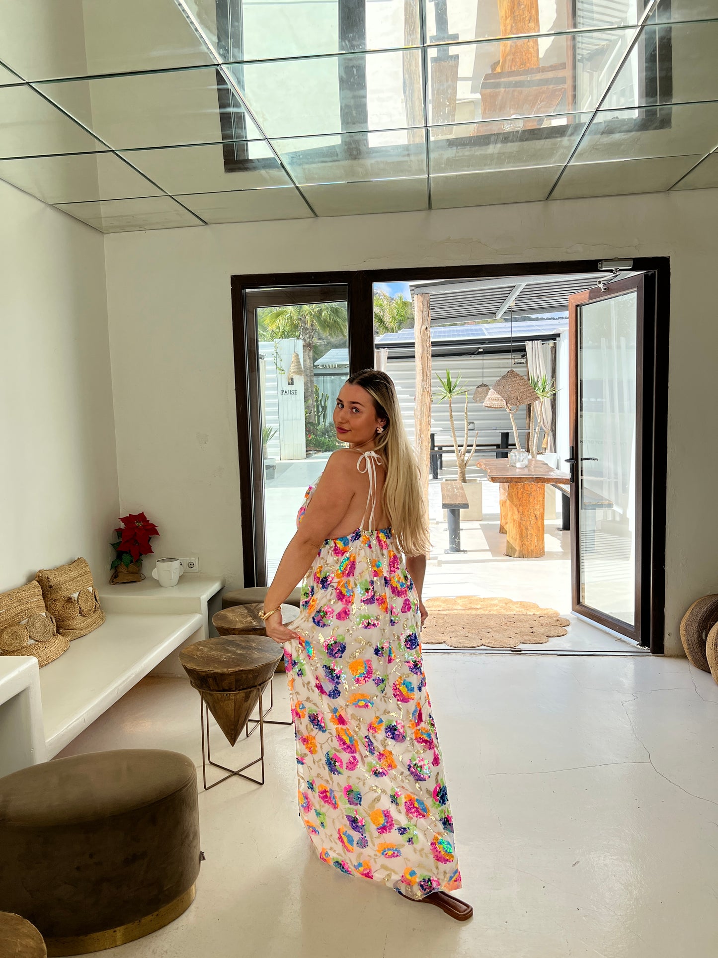 White Sequin Ibiza Maxi Dress