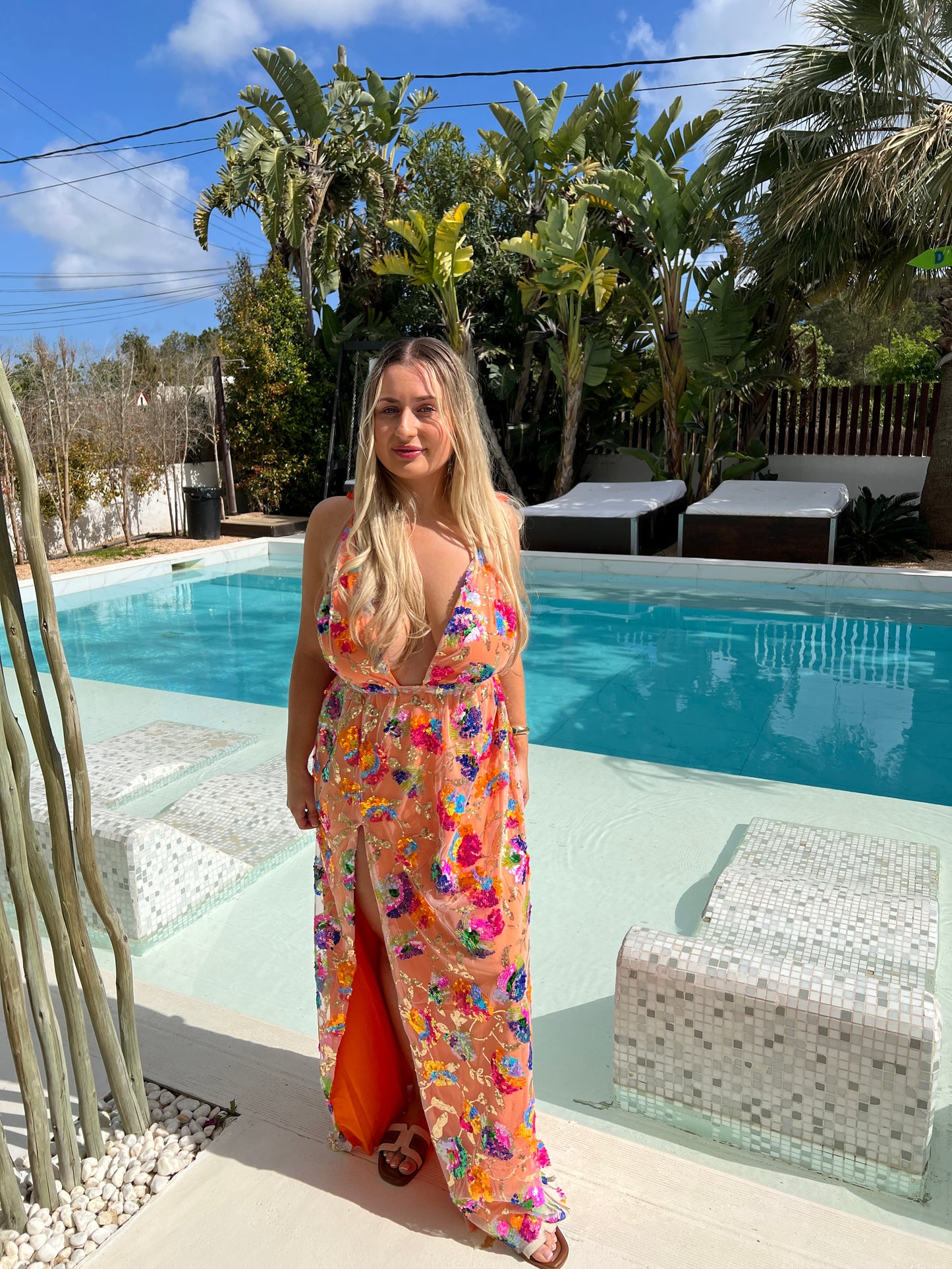 Orange Sequin Ibiza Maxi Dress