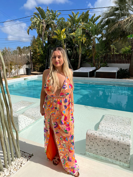 Orange Sequin Ibiza Maxi Dress