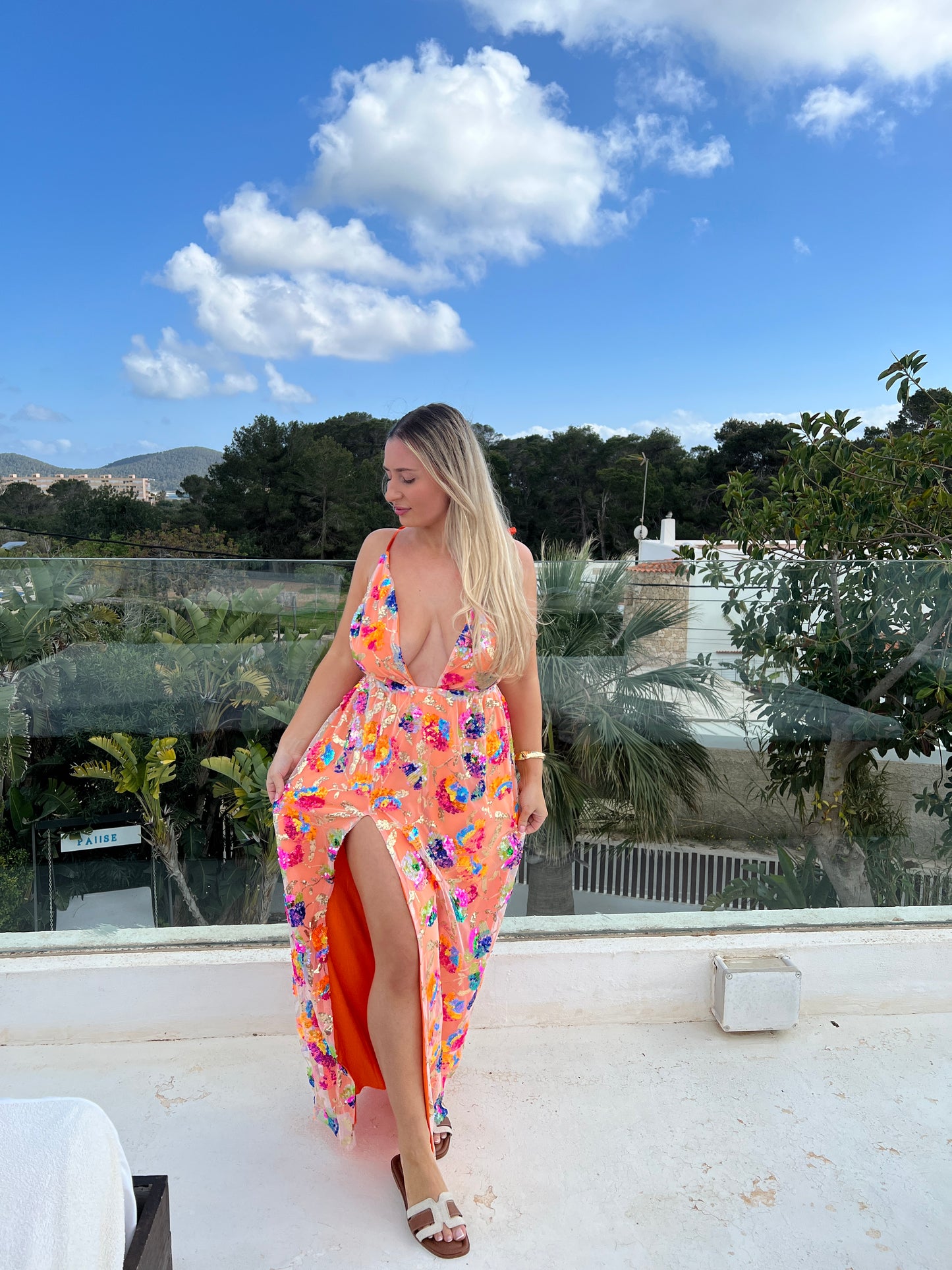 Orange Sequin Ibiza Maxi Dress