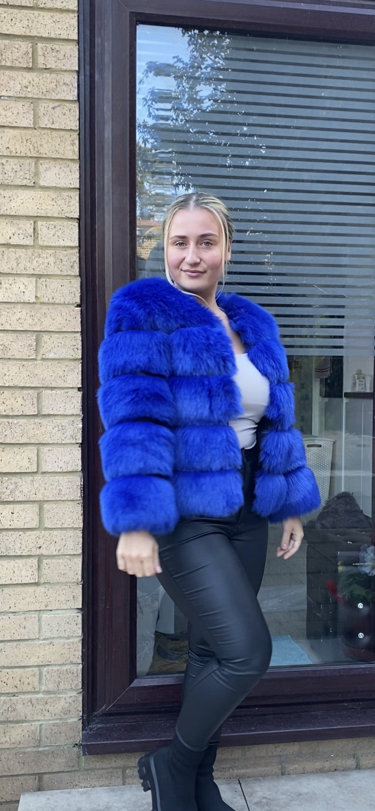 Royal blue top faux fur coat