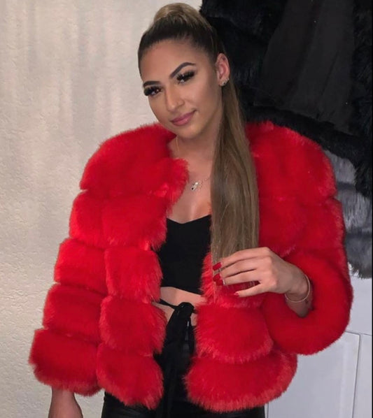 Red Faux Fur 5-Row Coat