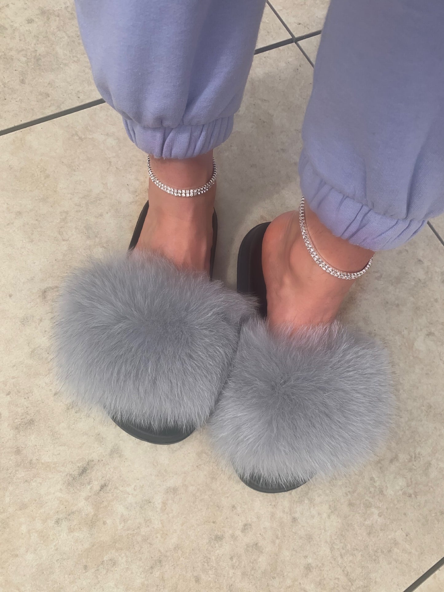 Light Grey Fur Sliders