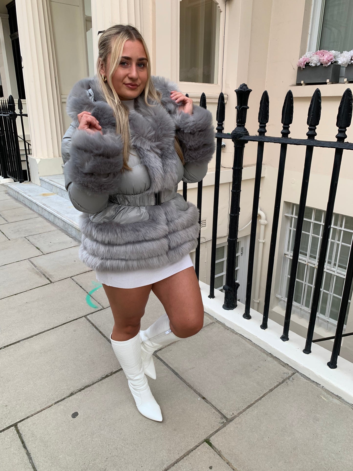 Light grey faux clearance fur coat