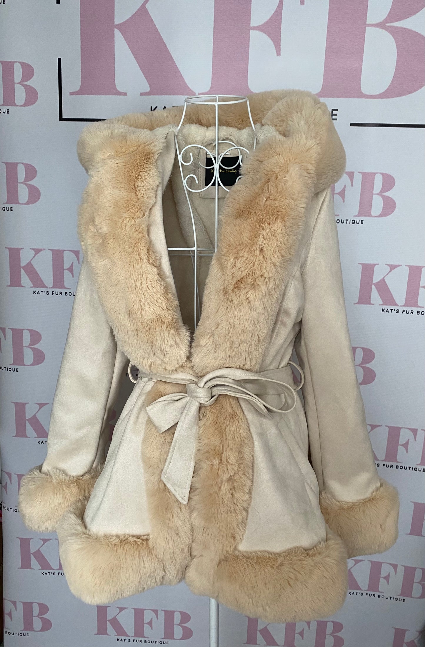 Beige Fur Hood Cape