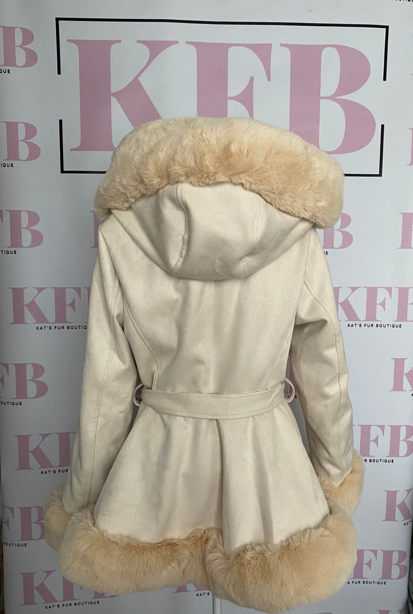 Beige Fur Hood Cape