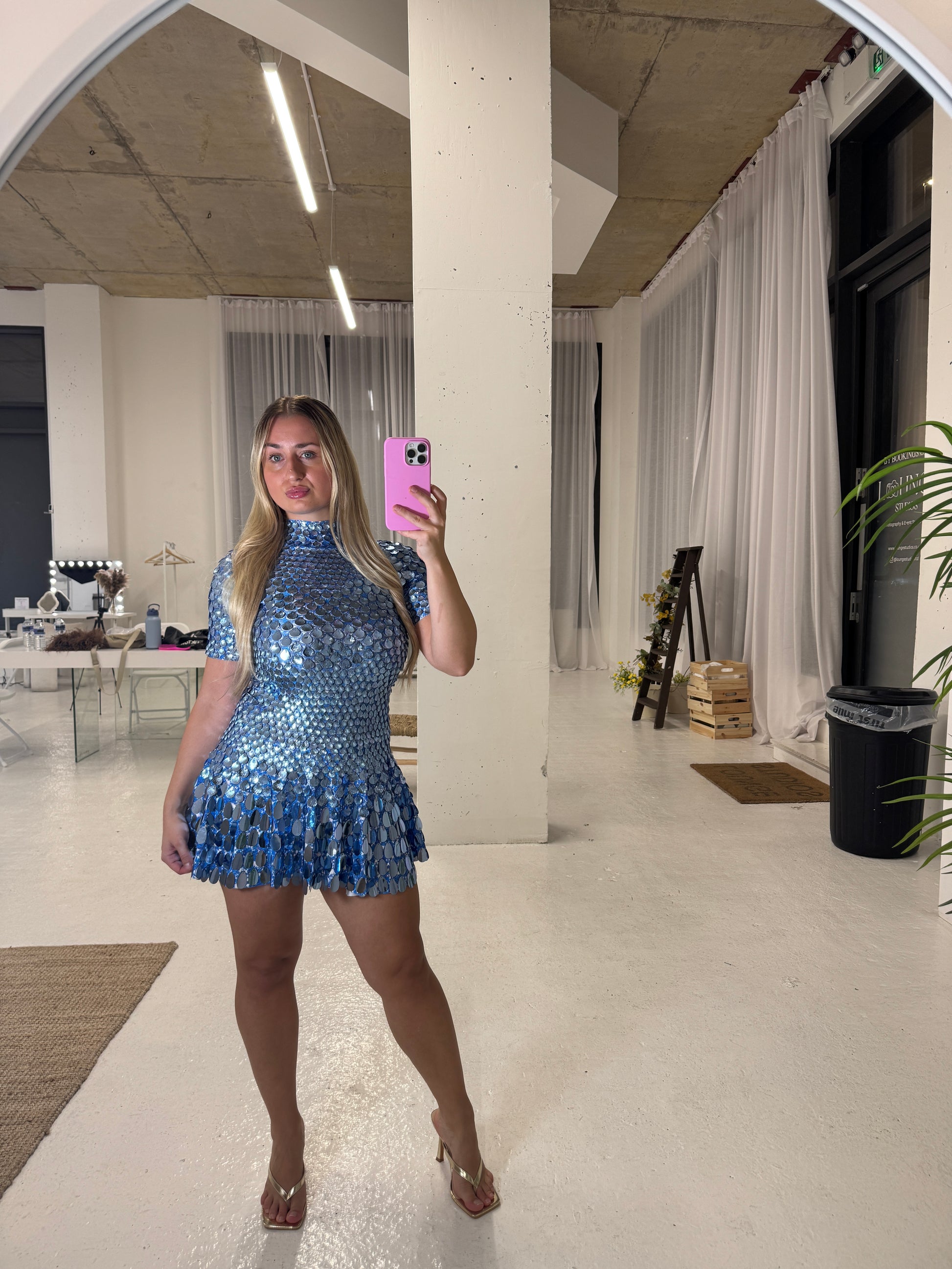 fcuk blue sequin dress French Connection blue sequin v-neck dress size 6