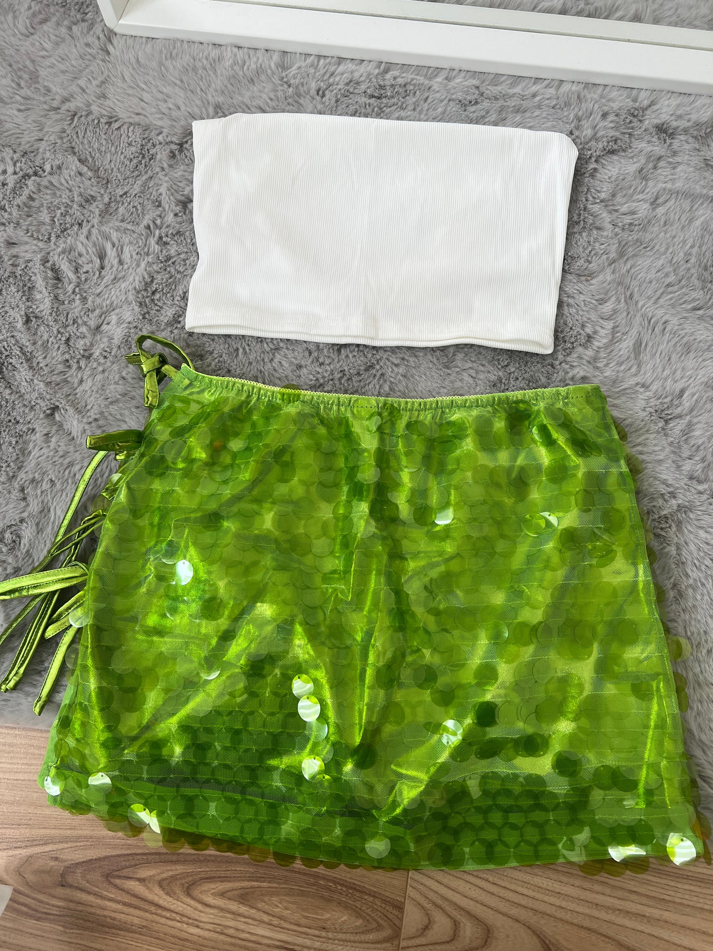 Lime Green Ibiza Sequin Ribbon Skirt