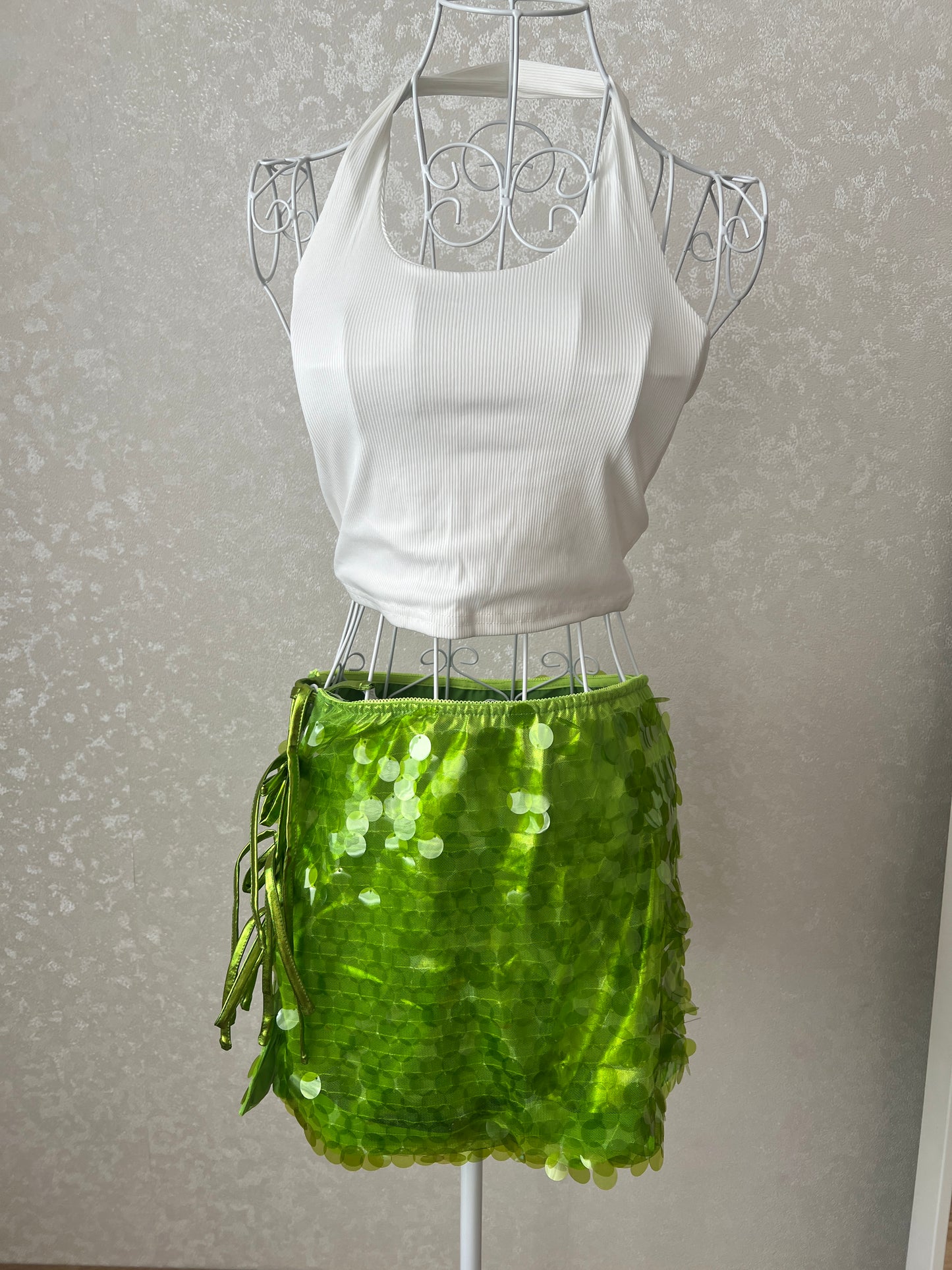 Lime Green Ibiza Sequin Ribbon Skirt