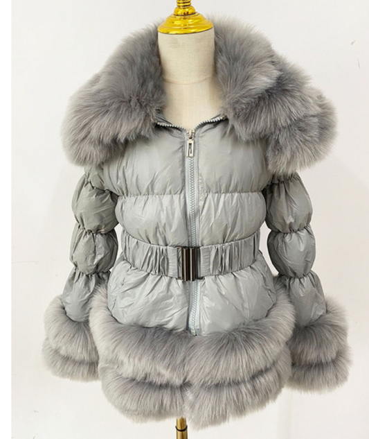 Kids Grey Romany Faux Fur Coat