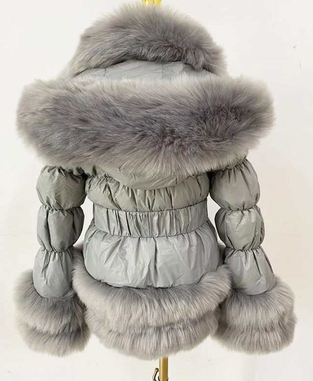 Kids grey top fur coat