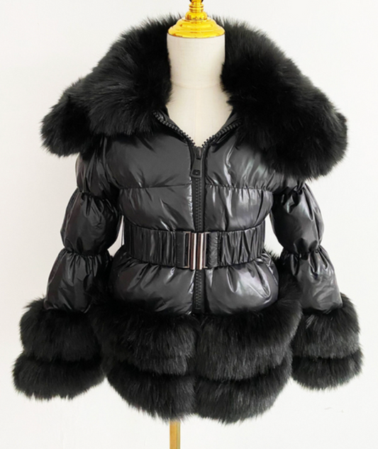 Kids Black Romany Faux Fur Coat