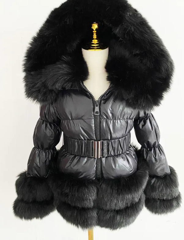 Kids Black Romany Faux Fur Coat