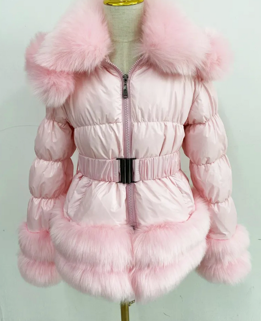 Kids Pink Romany Faux Fur Coat